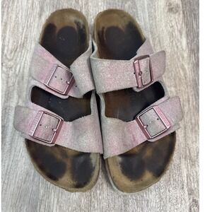 Birkenstock Arizona Metallic Pink Suede Two Strap Slide Sandals Womens 38